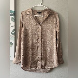 Japna long sleeve button down, size M, brown and white leopard print